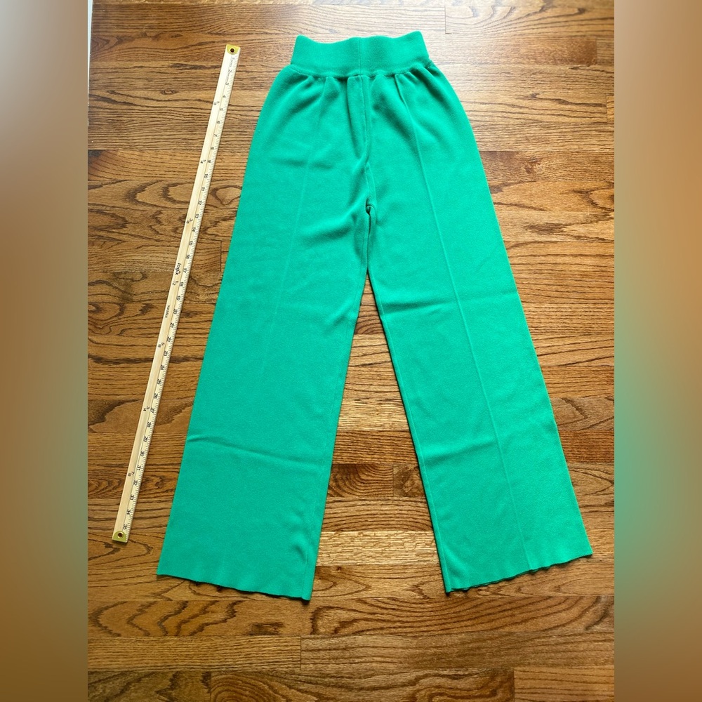 RIVR Green High Waisted Wide Leg Pants Stretch Knit Pull On Size S - Picture 9 of 13
